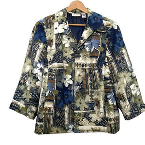 Alfred Dunner Floral Suede Open Front Blazer‎ Jacket Size 18W